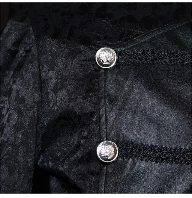Unisex Gothic Steampunk Black Leather Cloak Coat for Halloween detail 7