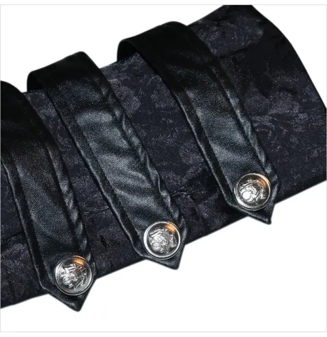 Unisex Gothic Steampunk Black Leather Cloak Coat for Halloween detail 9