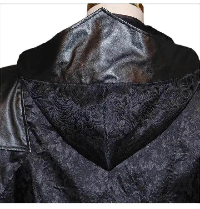 Unisex Gothic Steampunk Black Leather Cloak Coat for Halloween detail 10