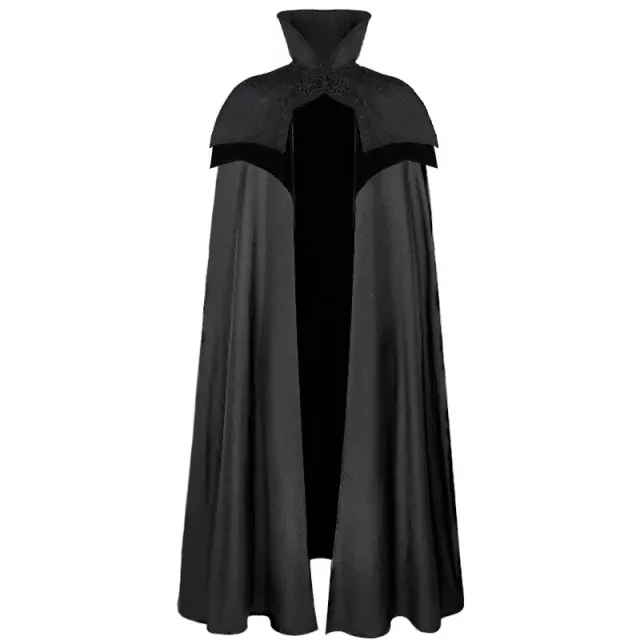 Unisex Gothic Vampire Cape with Jacquard Stand Collar detail 1