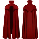Stand Collar Frog Button Cape - Red