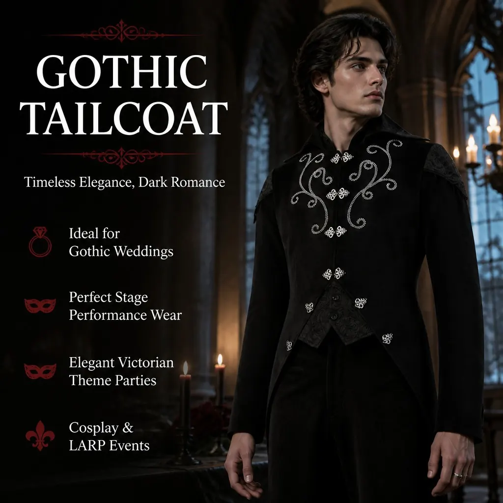 Unisex Halloween Medieval Punk Tailcoat Vintage Stage Coat detail 3