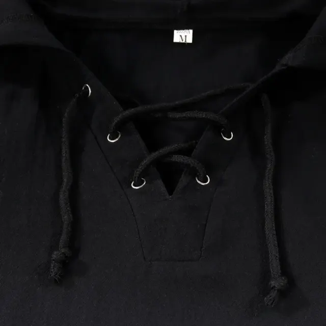Unisex Hooded Lace-Up Medieval Short-Sleeve Shirt detail 6
