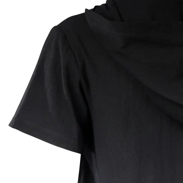 Unisex Hooded Lace-Up Medieval Short-Sleeve Shirt detail 7
