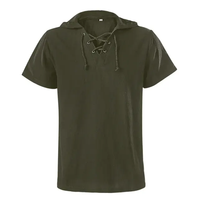 Unisex Hooded Lace-Up Medieval Short-Sleeve Shirt detail 11
