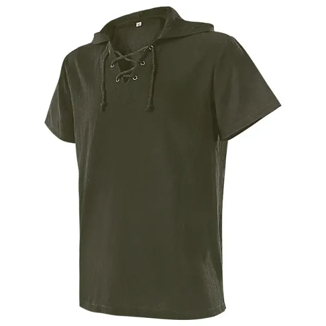 Unisex Hooded Lace-Up Medieval Short-Sleeve Shirt detail 12