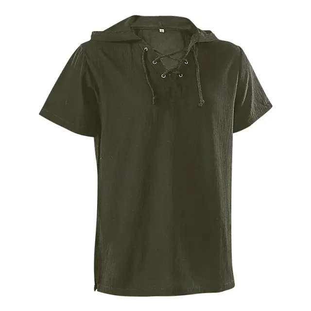 Unisex Hooded Lace-Up Medieval Short-Sleeve Shirt detail 13