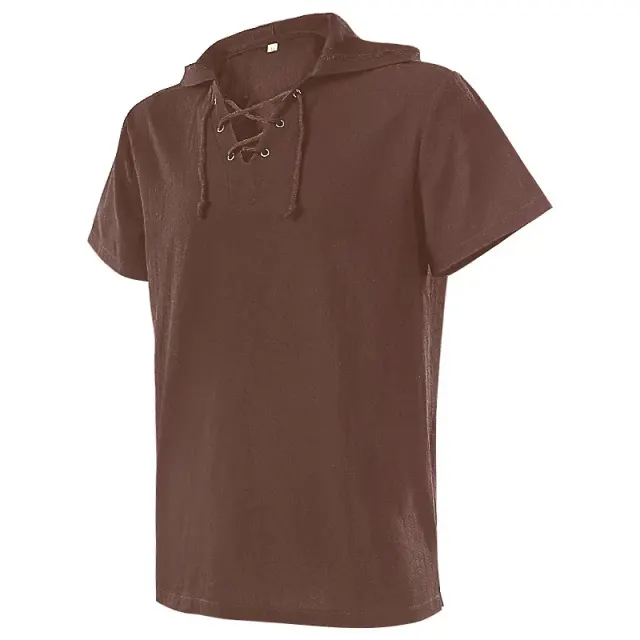 Unisex Hooded Lace-Up Medieval Short-Sleeve Shirt detail 16