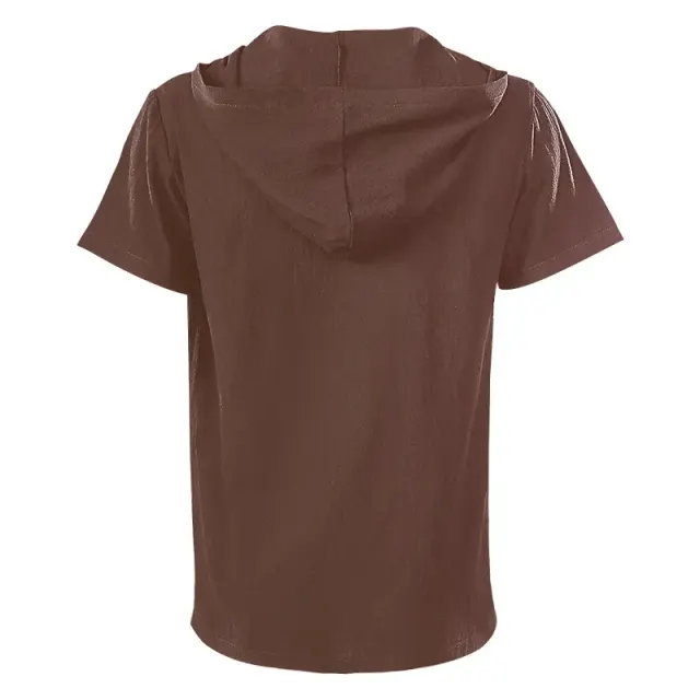 Unisex Hooded Lace-Up Medieval Short-Sleeve Shirt detail 18