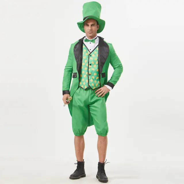 Unisex Irish Four-Leaf Clover Tailcoat Stage Costume detail 15