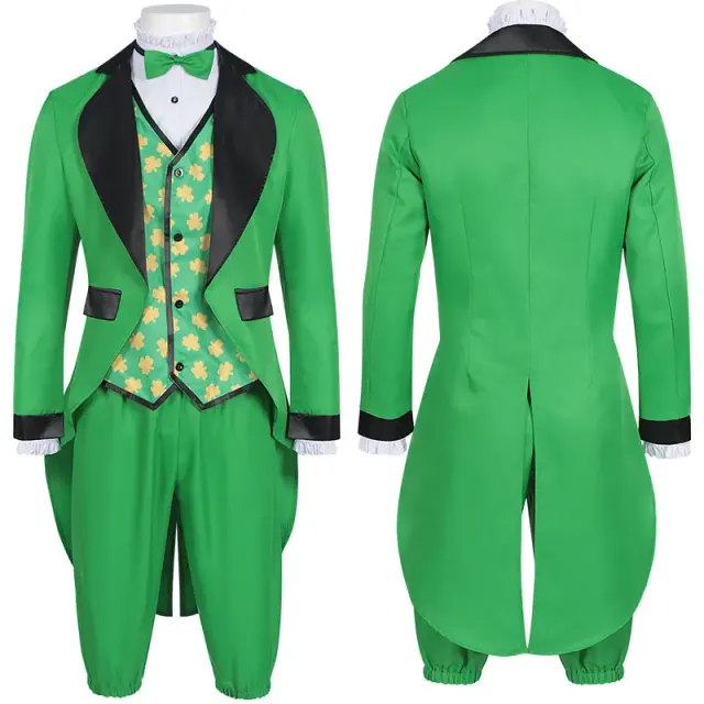 Unisex Irish four-leaf clover tailcoat stage costume in the Style 2 option, displayed as a theatrical performance outfit.