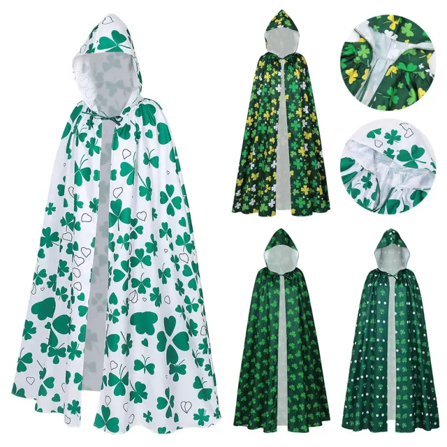 Unisex Irish St. Patrick's party cape in a one-size style, shown for Halloween and carnival stage costumes.