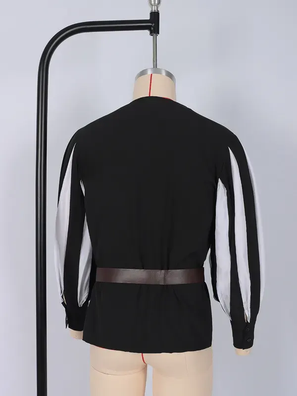 Unisex Medieval Color-Block Lace-Up Collar Cosplay Shirt detail 2