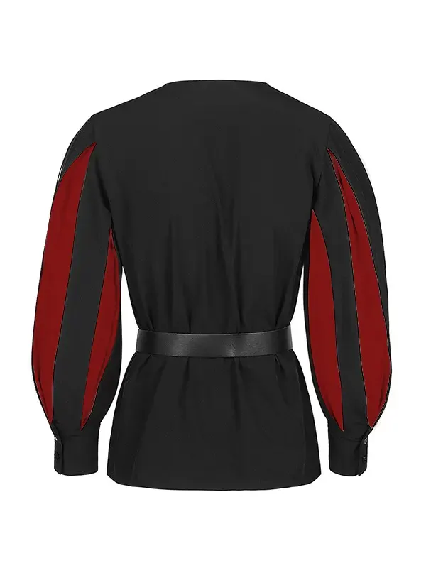 Unisex Medieval Color-Block Lace-Up Collar Cosplay Shirt detail 5