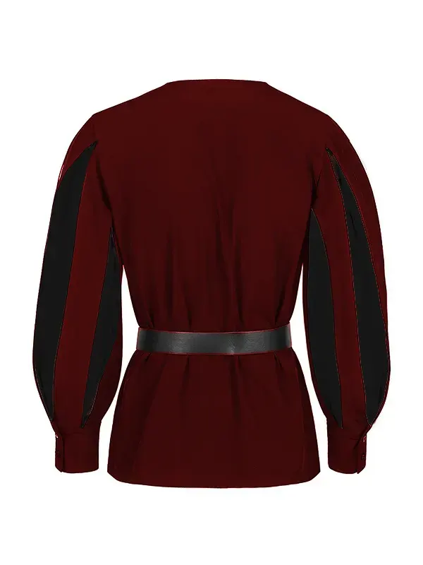 Unisex Medieval Color-Block Lace-Up Collar Cosplay Shirt detail 8