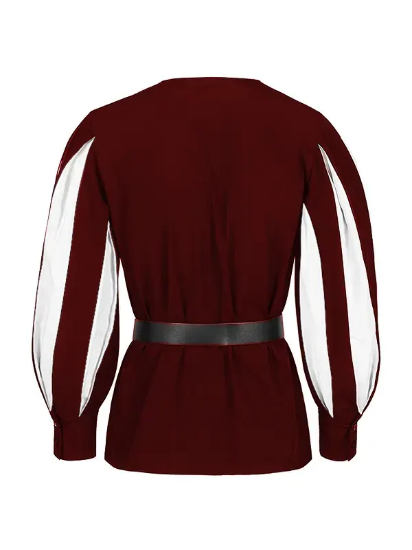 Unisex Medieval Color-Block Lace-Up Collar Cosplay Shirt detail 11