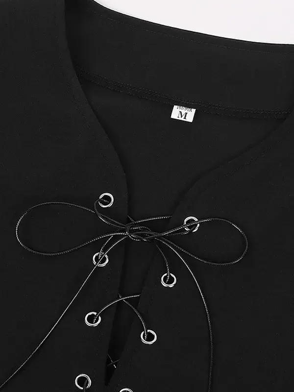 Unisex Medieval Color-Block Lace-Up Collar Cosplay Shirt detail 13
