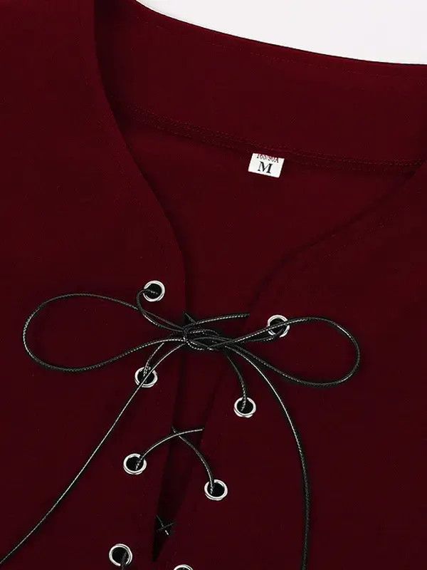 Unisex Medieval Color-Block Lace-Up Collar Cosplay Shirt detail 18