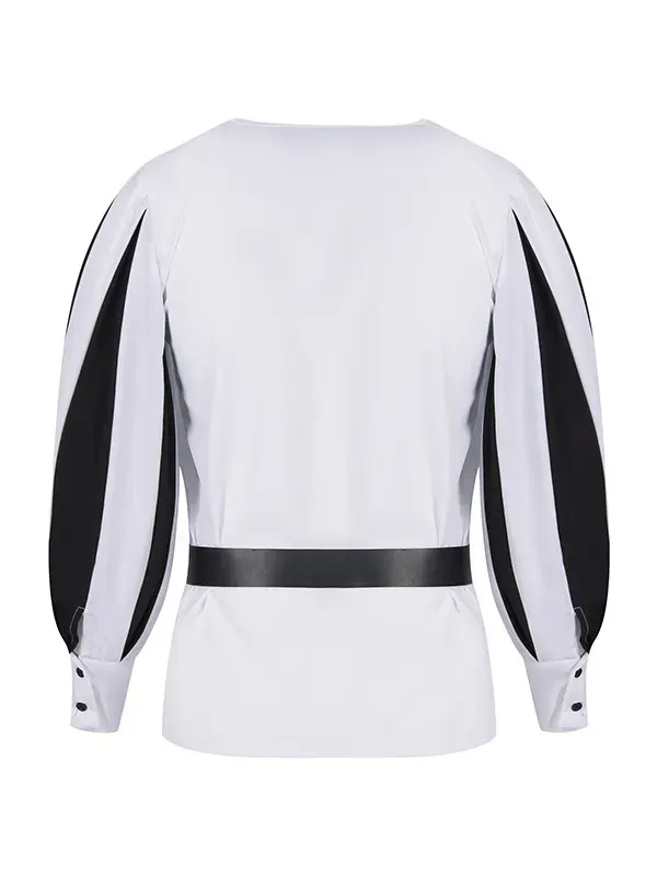 Unisex Medieval Color-Block Lace-Up Collar Cosplay Shirt detail 23
