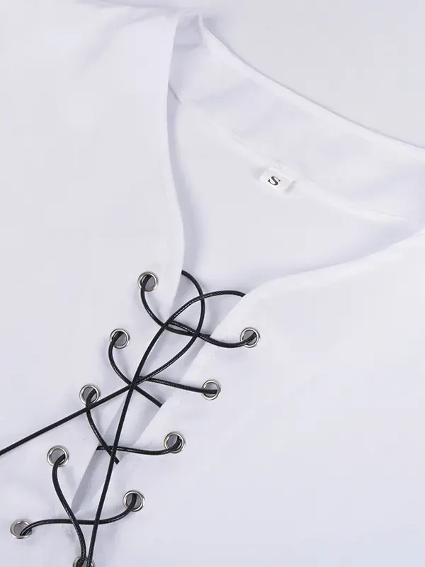 Unisex Medieval Color-Block Lace-Up Collar Cosplay Shirt detail 24