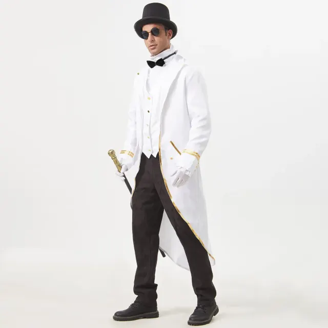 Unisex Medieval Gold-Trim Tailcoat Stage Costume detail 16