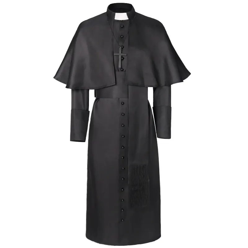 Unisex Medieval Gothic Long-Sleeve Cloak Cosplay Costume with Cross detail 1