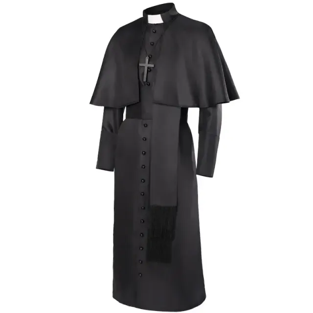 detalle de Disfraz cosplay de capa gótica medieval de manga larga unisex con cruz 2