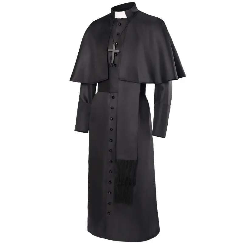 Unisex Medieval Gothic Long-Sleeve Cloak Cosplay Costume with Cross detail 2