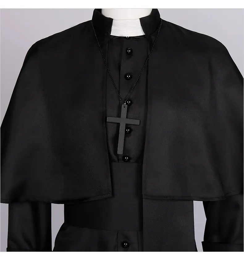 Unisex Medieval Gothic Long-Sleeve Cloak Cosplay Costume with Cross detail 5