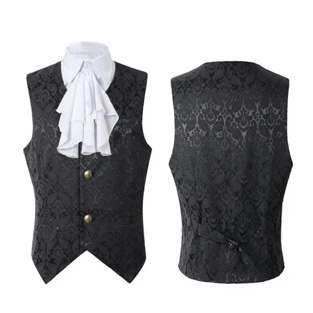 Unisex Medieval Gothic Jacquard Vest with Large Flower Collar detail 2