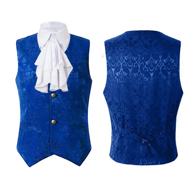 Unisex Medieval Gothic Jacquard Vest with Large Flower Collar detail 3