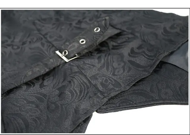 Unisex Medieval Gothic Jacquard Vest with Large Flower Collar detail 8
