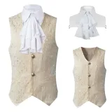 Short Jacquard Vest - White with Large Flower Faux Collar