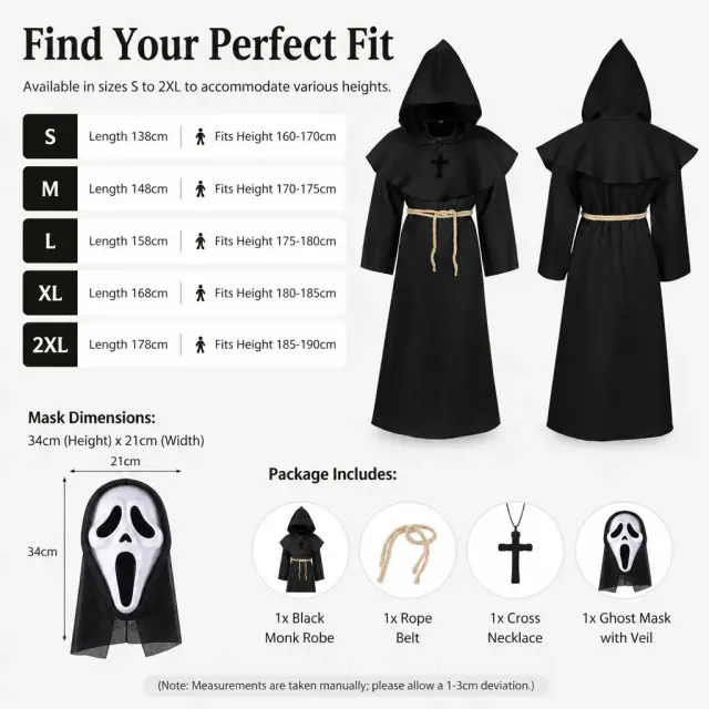Unisex Medieval Hooded Priest Robe Cross Halloween Costume detail 1