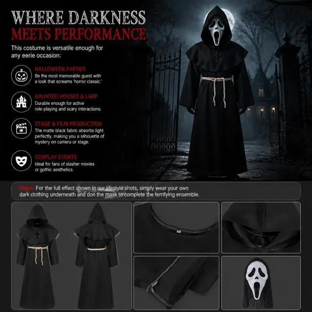 Unisex Medieval Hooded Priest Robe Cross Halloween Costume detail 4