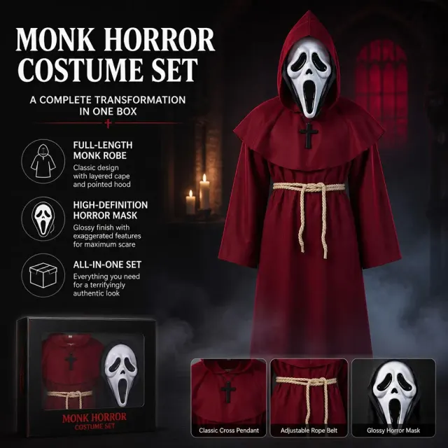 Unisex Medieval Hooded Priest Robe Cross Halloween Costume detail 8