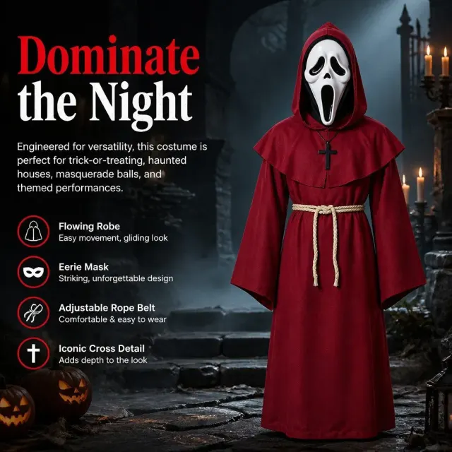 Unisex Medieval Hooded Priest Robe Cross Halloween Costume detail 9