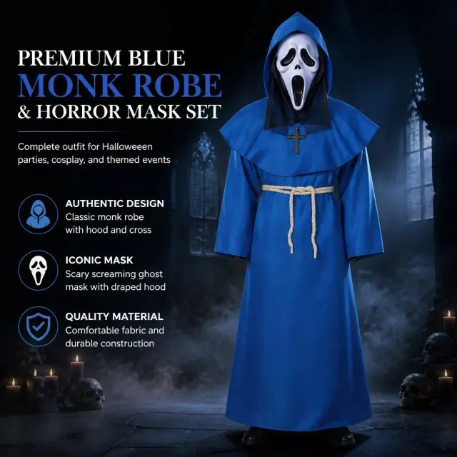Unisex Medieval Hooded Priest Robe Cross Halloween Costume detail 12