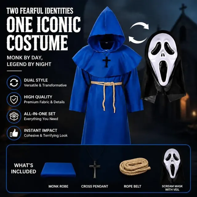Unisex Medieval Hooded Priest Robe Cross Halloween Costume detail 13