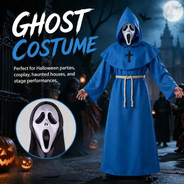 Unisex Medieval Hooded Priest Robe Cross Halloween Costume detail 14