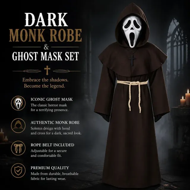 Unisex Medieval Hooded Priest Robe Cross Halloween Costume detail 16
