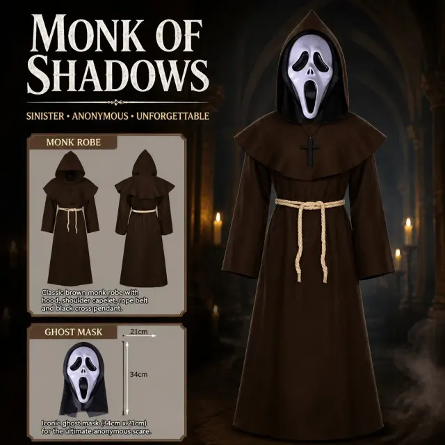 Unisex Medieval Hooded Priest Robe Cross Halloween Costume detail 17