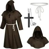Hooded Priest Robe Set - Coffee Brown