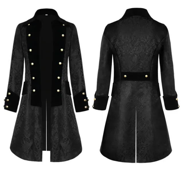 Unisex Medieval Jacquard Long Coat for Halloween Stage detail 1