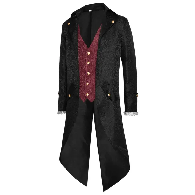 Unisex Medieval Jacquard Steampunk Tailcoat Cosplay Costume detail 2