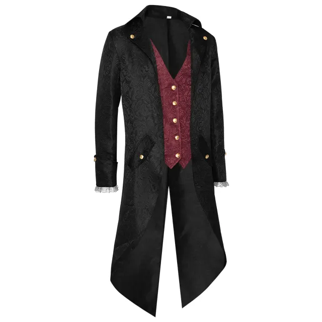 Unisex Medieval Jacquard Steampunk Tailcoat Cosplay Costume detail 3