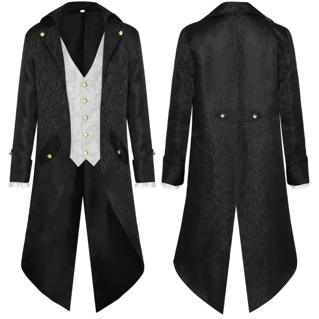 Unisex Medieval Jacquard Steampunk Tailcoat Cosplay Costume detail 11