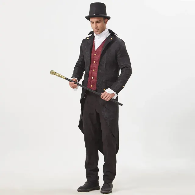 Unisex Medieval Jacquard Steampunk Tailcoat Cosplay Costume detail 21