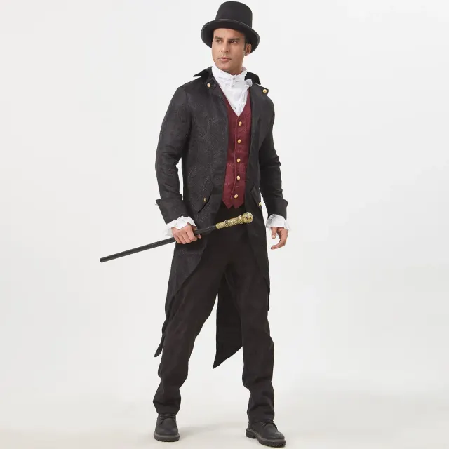 Unisex Medieval Jacquard Steampunk Tailcoat Cosplay Costume detail 22