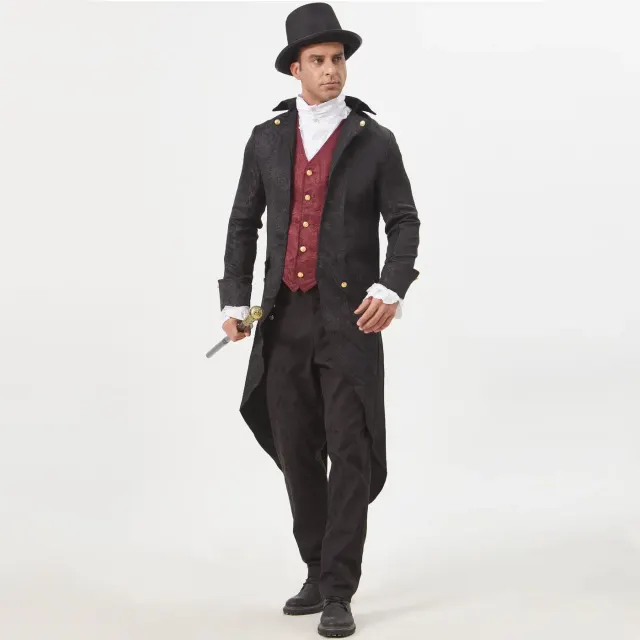 Unisex Medieval Jacquard Steampunk Tailcoat Cosplay Costume detail 23